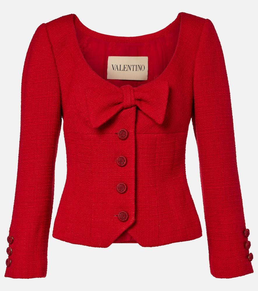 valentino bow-detail cropped wool-blend tweed jacket