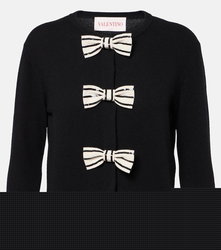 valentino bow-detail virgin wool cardigan