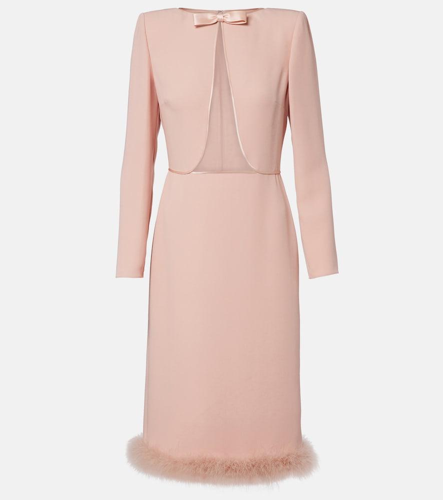 valentino cady couture feather-trimmed midi dress