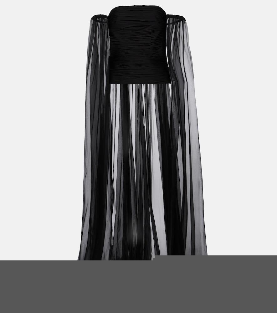 valentino caped off-shoulder silk chiffon top