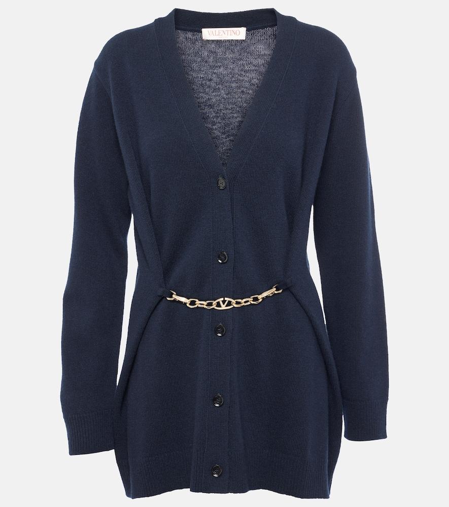valentino chain-detail virgin wool cardigan
