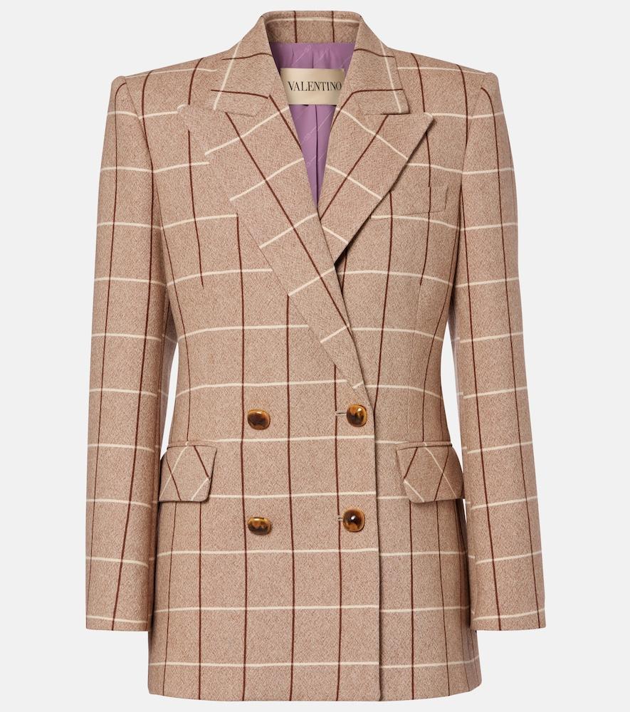 valentino checked double-breasted virgin wool blazer