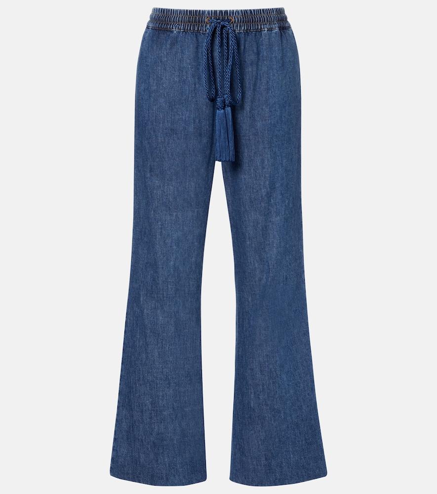 valentino cotton chambray wide-leg pants