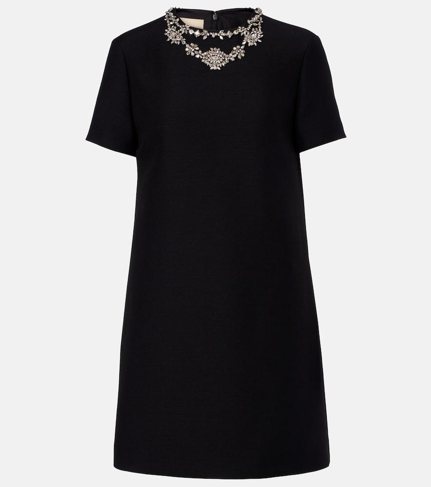 valentino crepe couture embellished wool and silk minidress