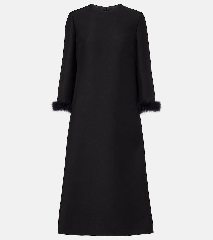 valentino crepe couture feather-trimmed midi dress