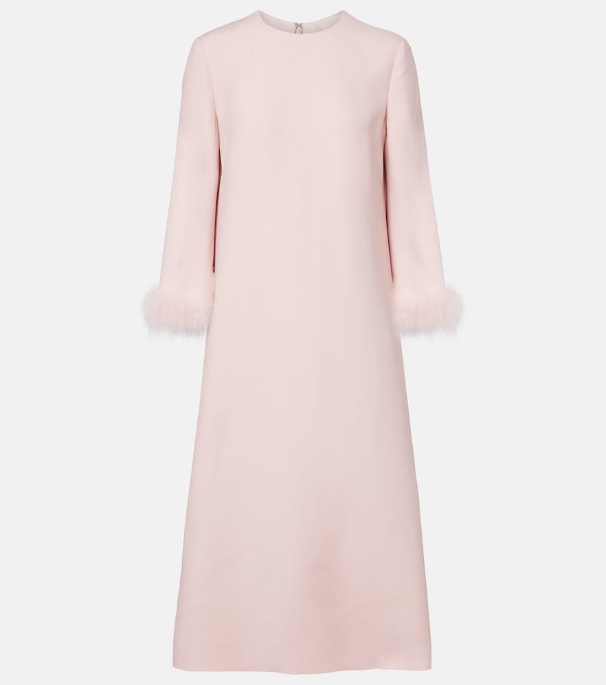 valentino crepe couture feather-trimmed midi dress