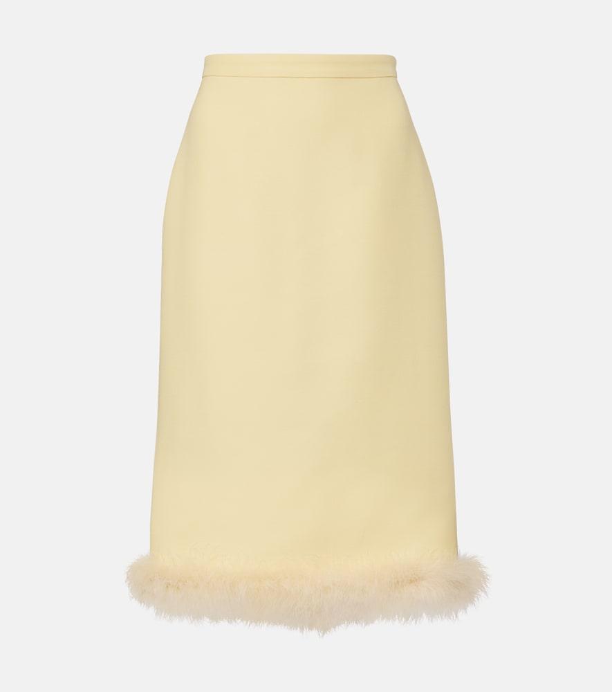 valentino crepe couture feather-trimmed pencil skirt