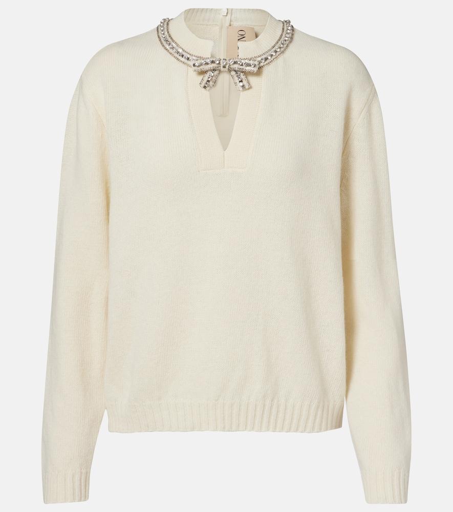 valentino embellished bow-detail virgin wool sweater