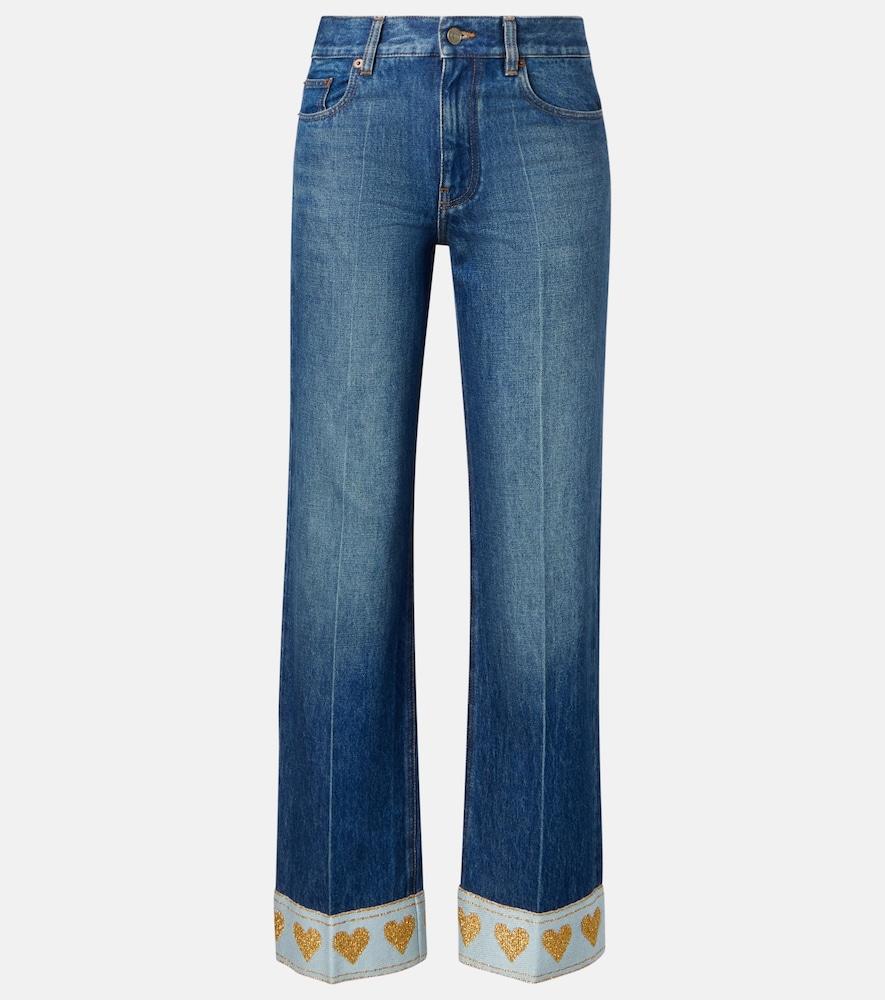 valentino embellished mid-rise straight jeans