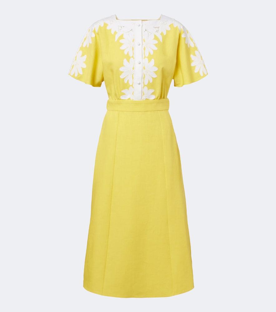 valentino embroidered linen midi dress
