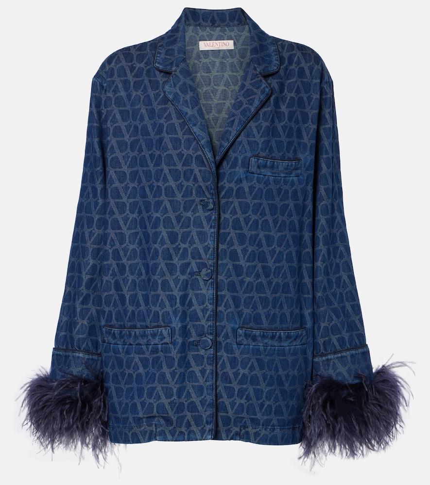valentino feather-trimmed denim shirt