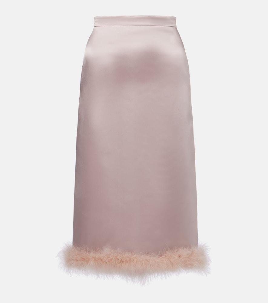 valentino feather-trimmed high-rise midi skirt