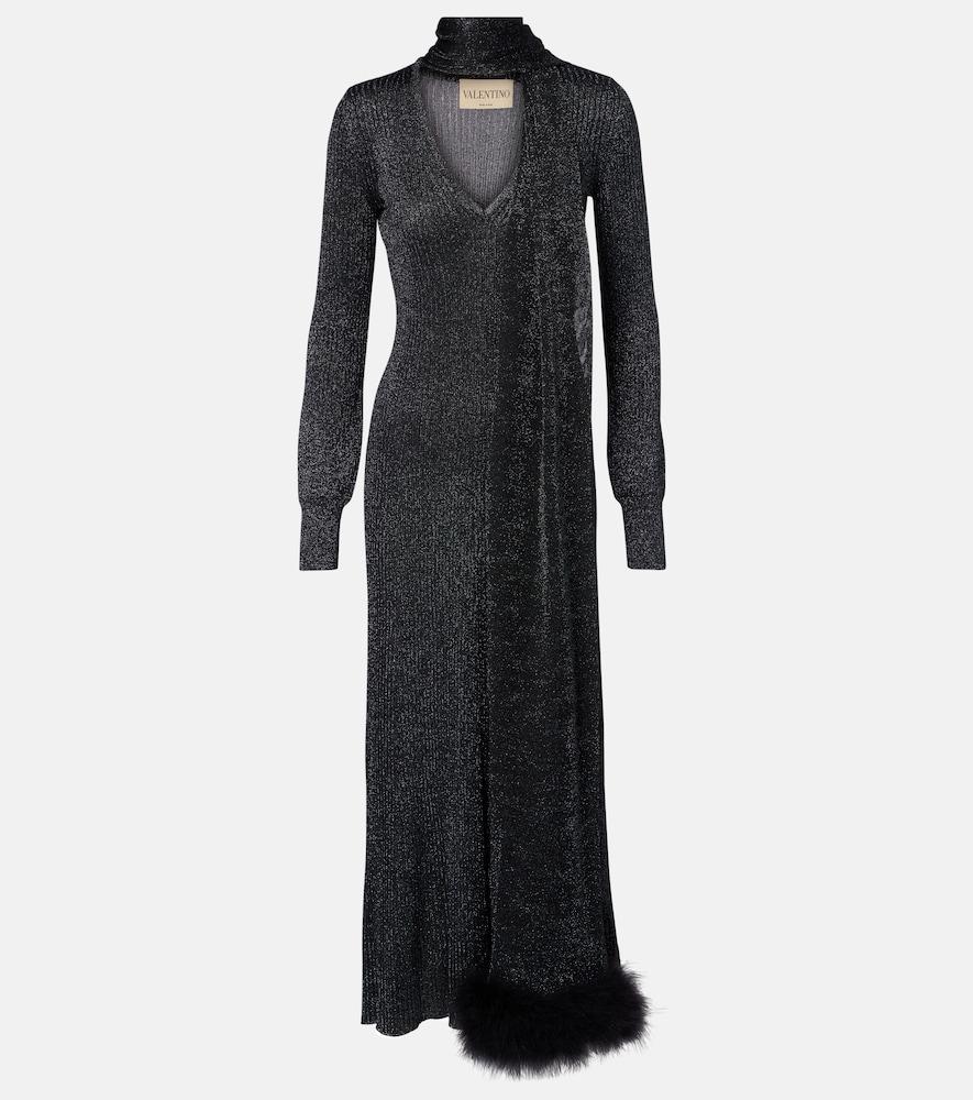 valentino feather-trimmed lamé maxi dress