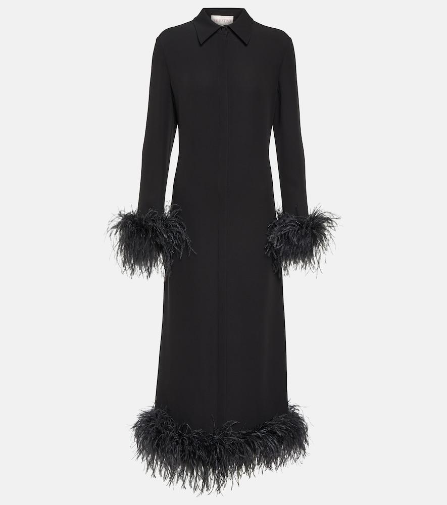 valentino feather-trimmed silk midi dress