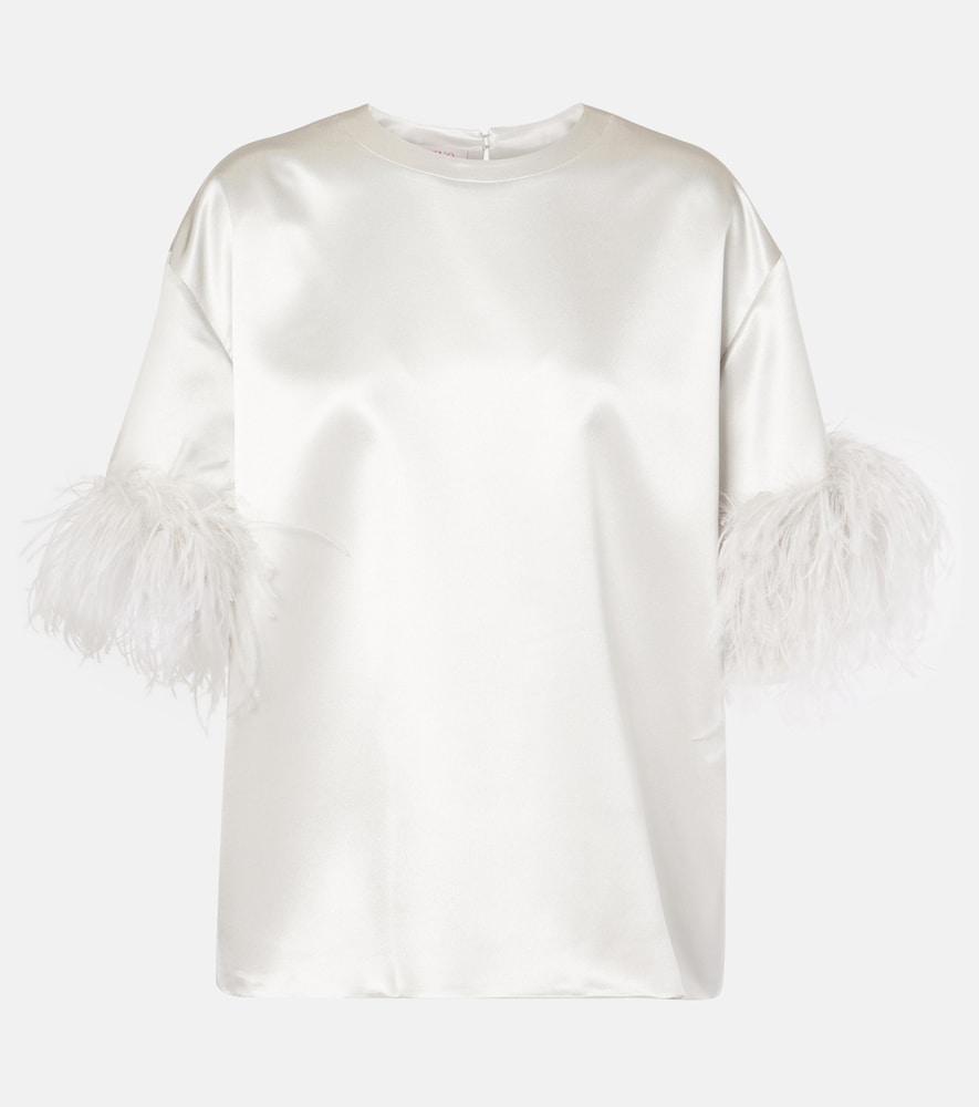 valentino feather-trimmed silk satin top