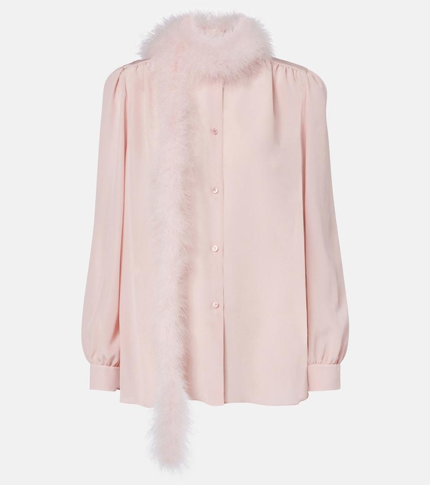 valentino feather-trimmed silk shirt