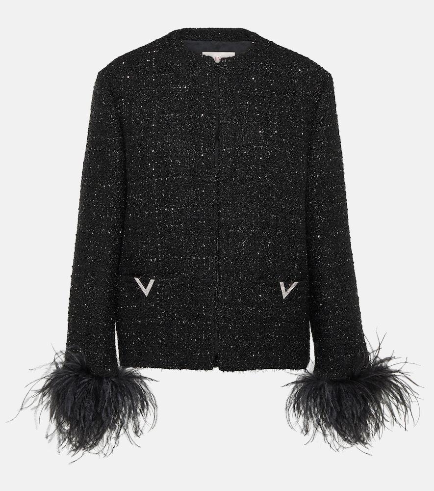 valentino feather-trimmed tweed jacket