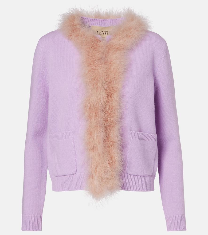 valentino feather-trimmed virgin wool cardigan