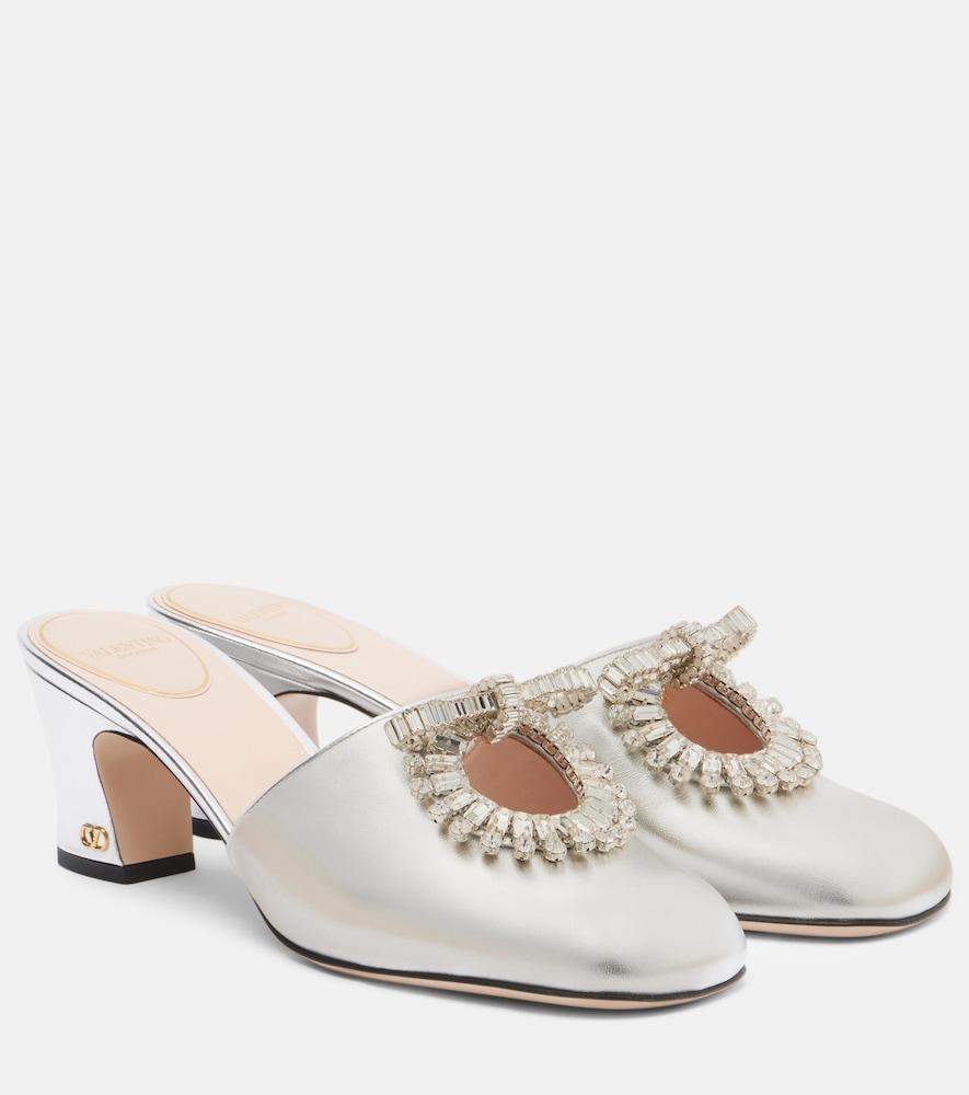 valentino garavani adamantine 60 metallic leather mules