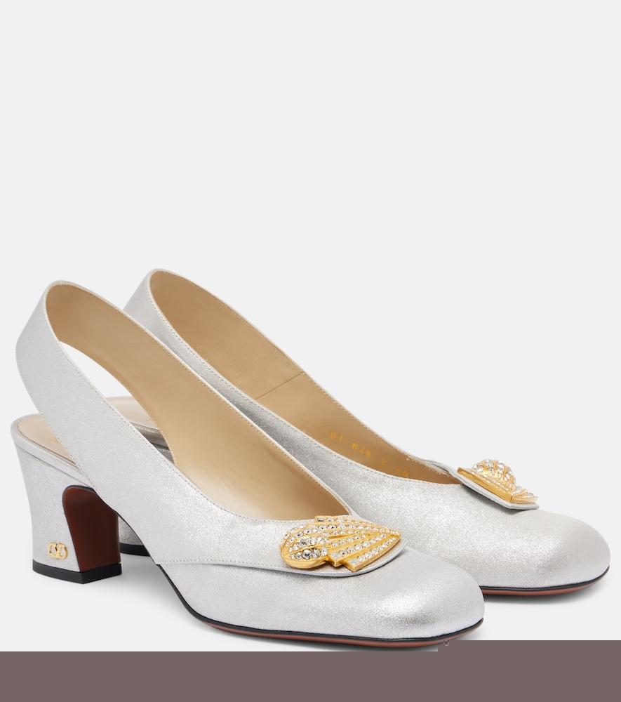 valentino garavani adamantine embellished satin slingback pumps