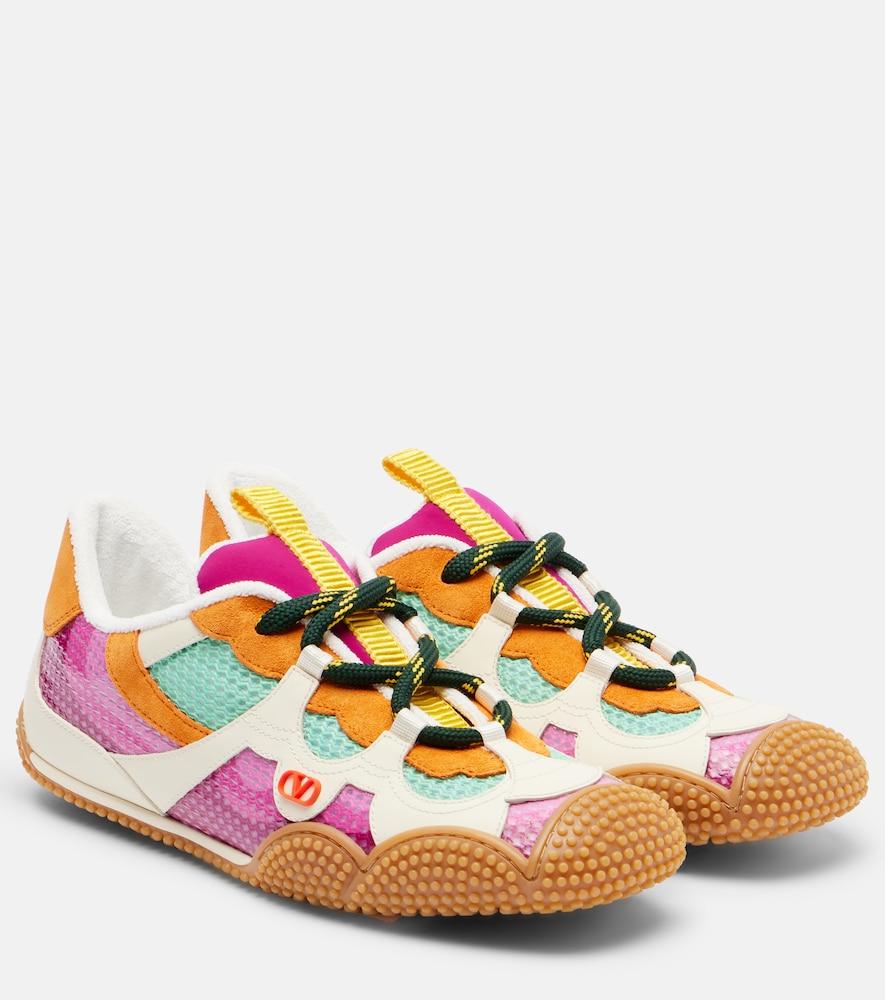 valentino garavani amphibia leather-trimmed sneakers
