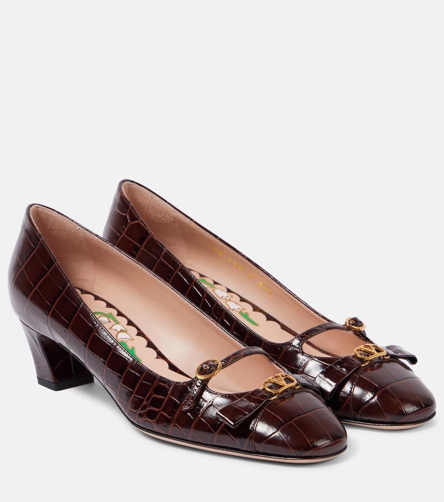 valentino garavani bowow 45 croc-effect leather pumps