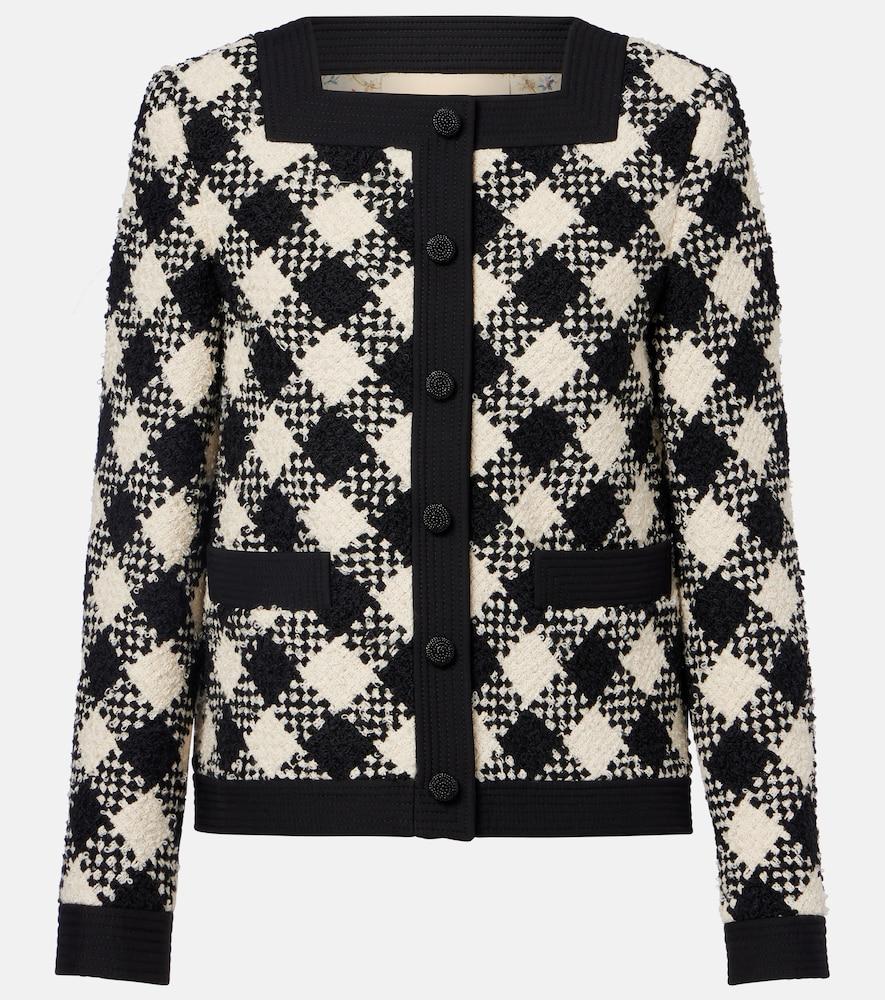 valentino garavani checked ruffled tweed jacket