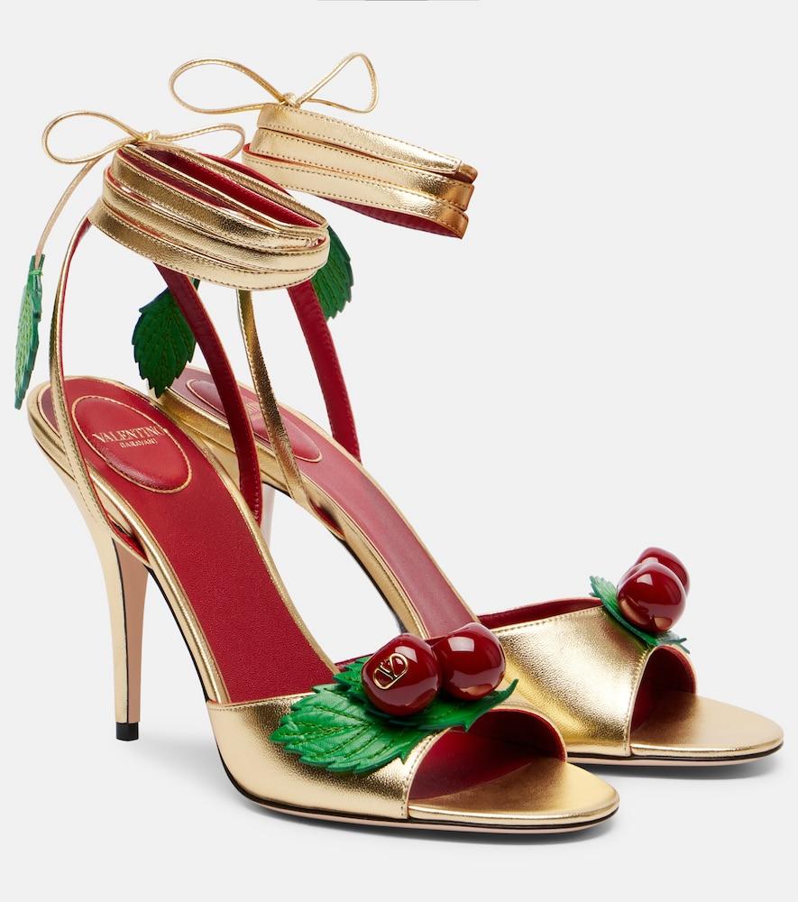 valentino garavani cherryfic metallic leather sandals