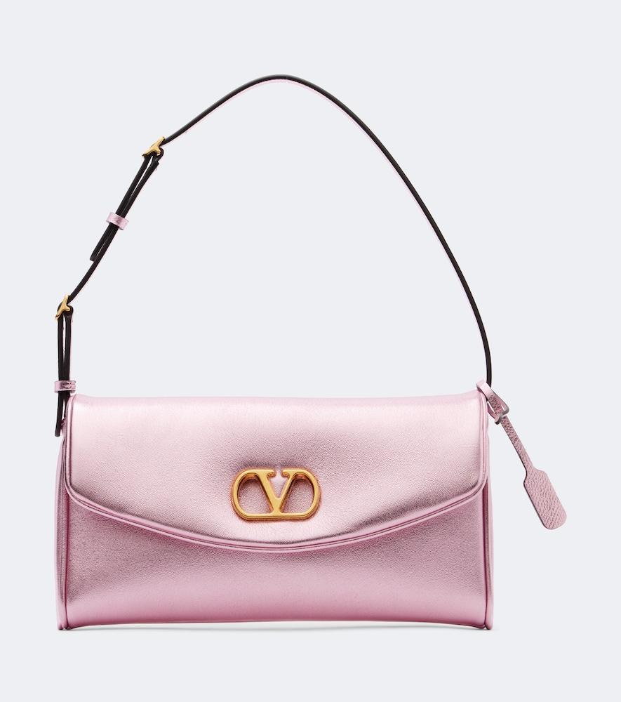 valentino garavani devain small metallic leather shoulder bag