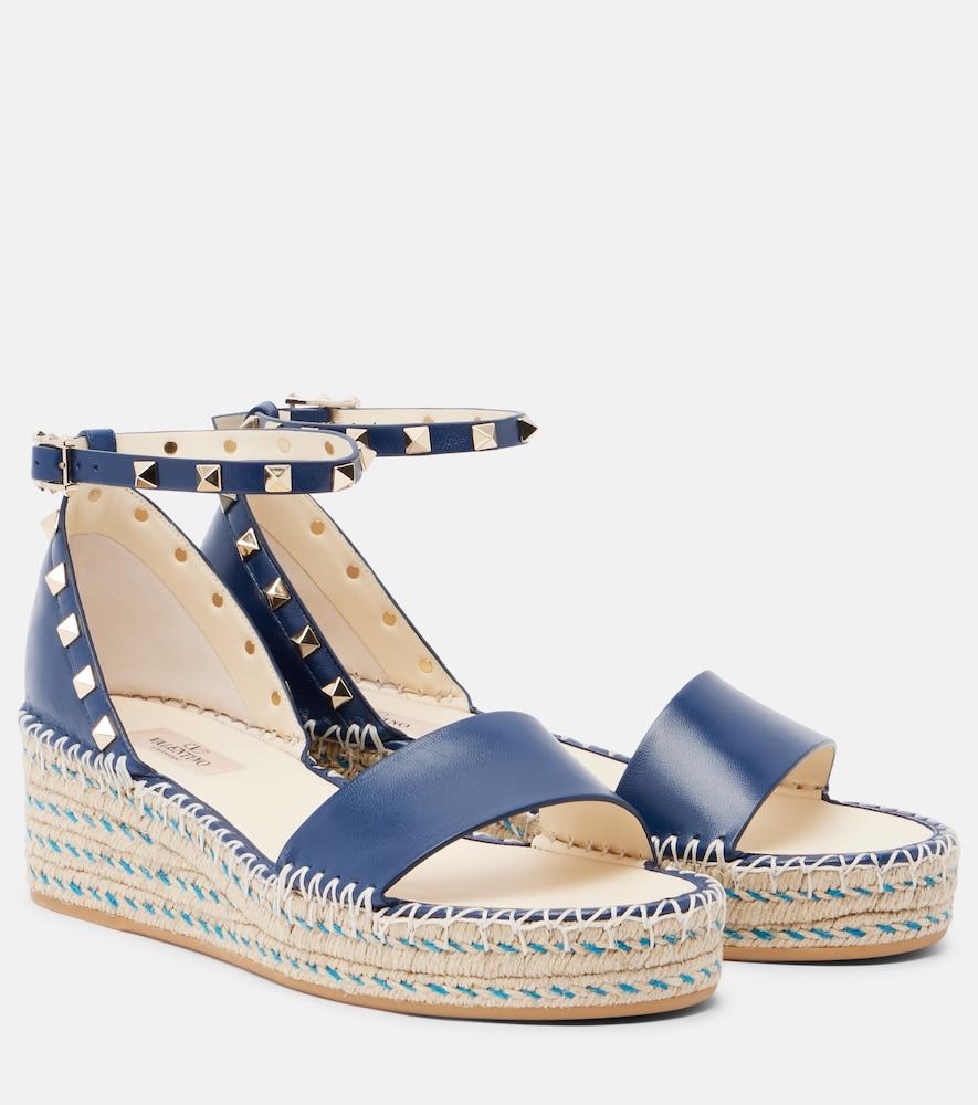 valentino garavani double rockstud leather espadrille wedges