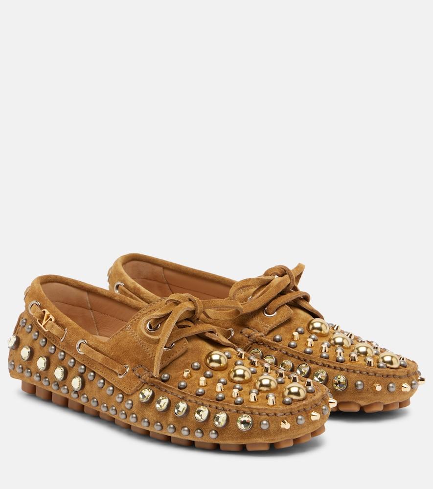 valentino garavani fastaway embellished suede driving shoes