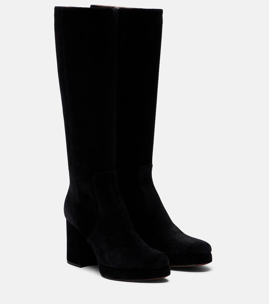 valentino garavani fawcette vlogo suede knee-high boots