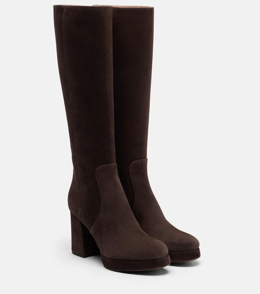 valentino garavani fawcette vlogo suede knee-high boots