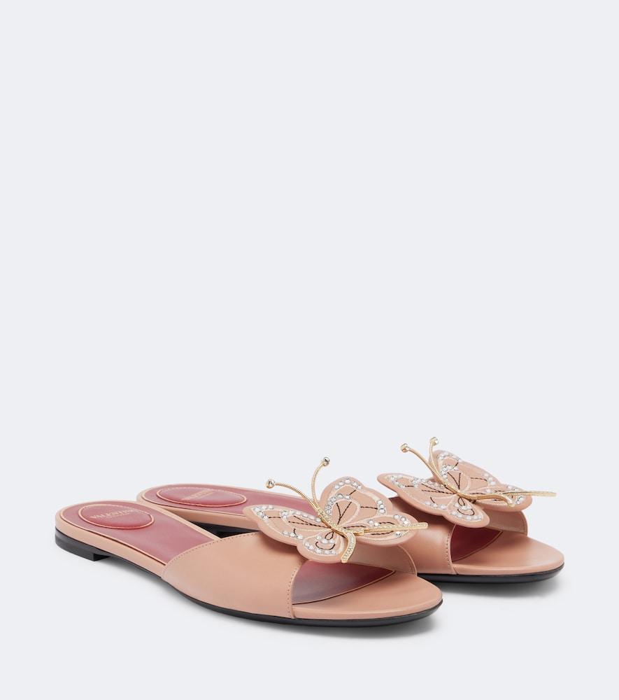 valentino garavani flutterby embellished leather slides