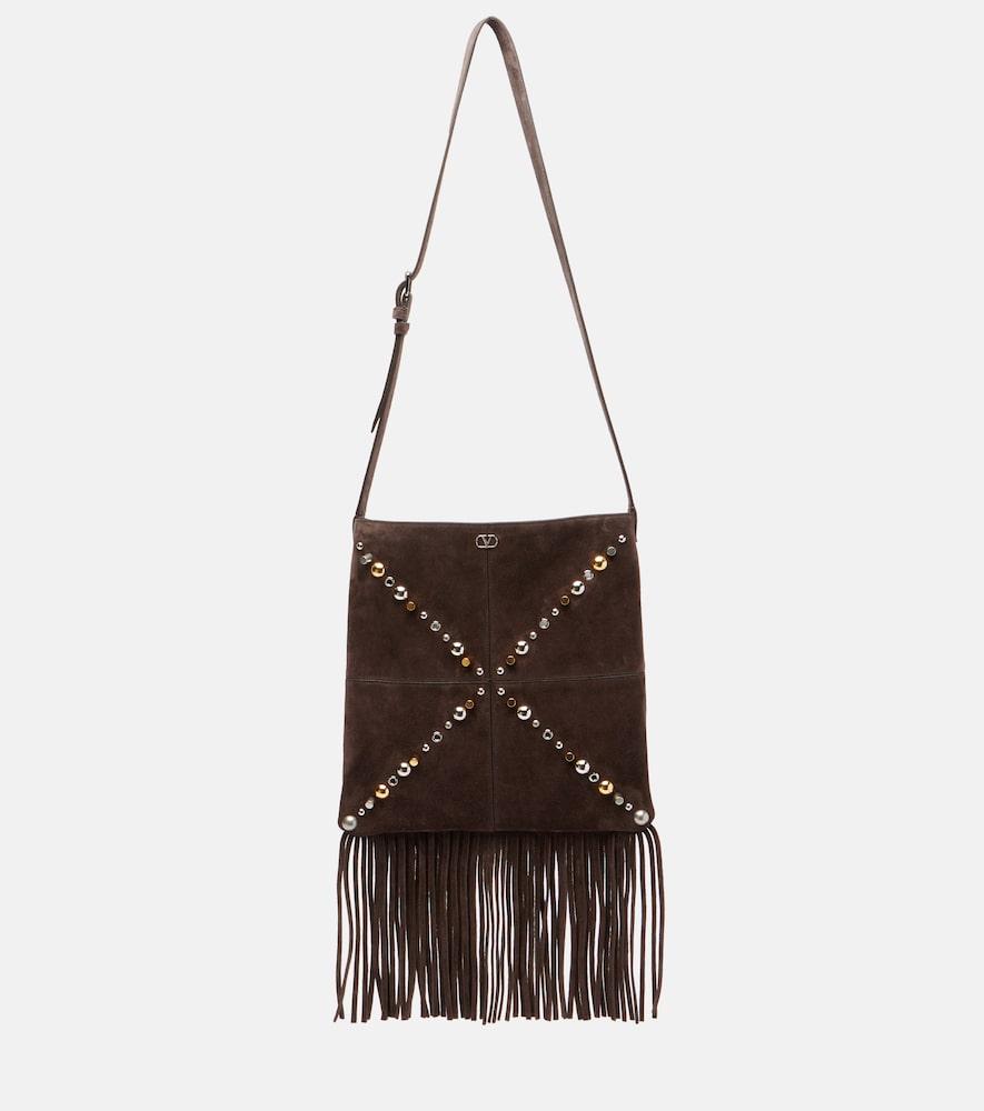 valentino garavani nellcôte embellished suede shoulder bag
