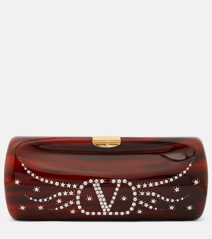 valentino garavani pince vlogo embellished clutch