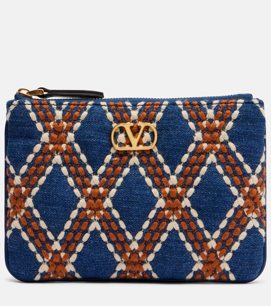 valentino garavani quiltie 67 embroidered denim pouch