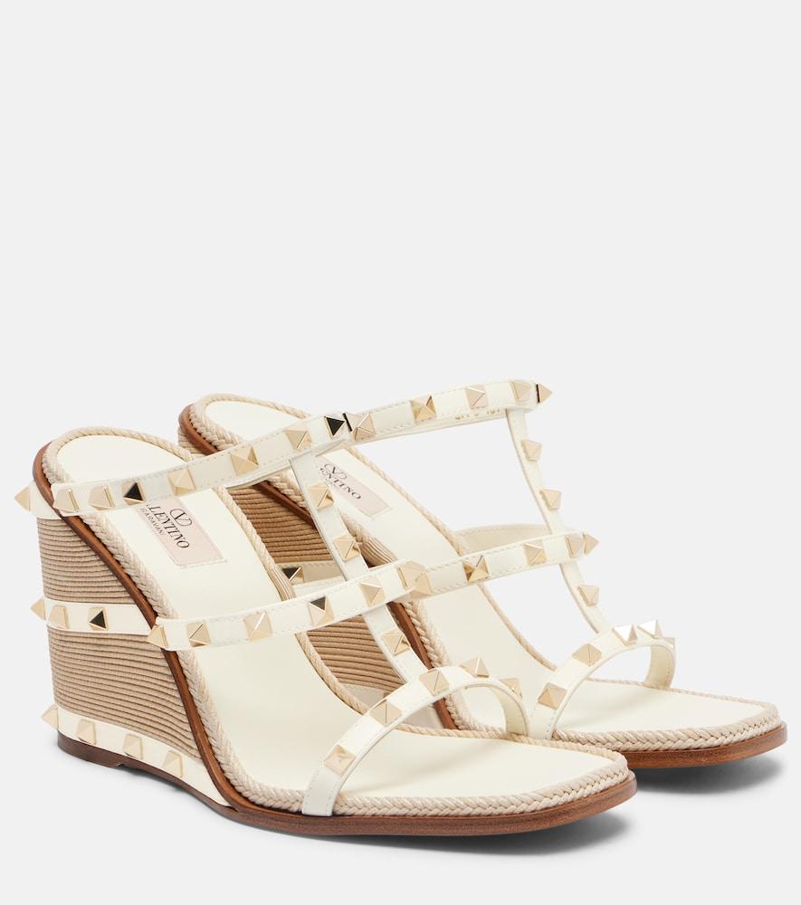 valentino garavani rockstud 100 leather espadrille wedges