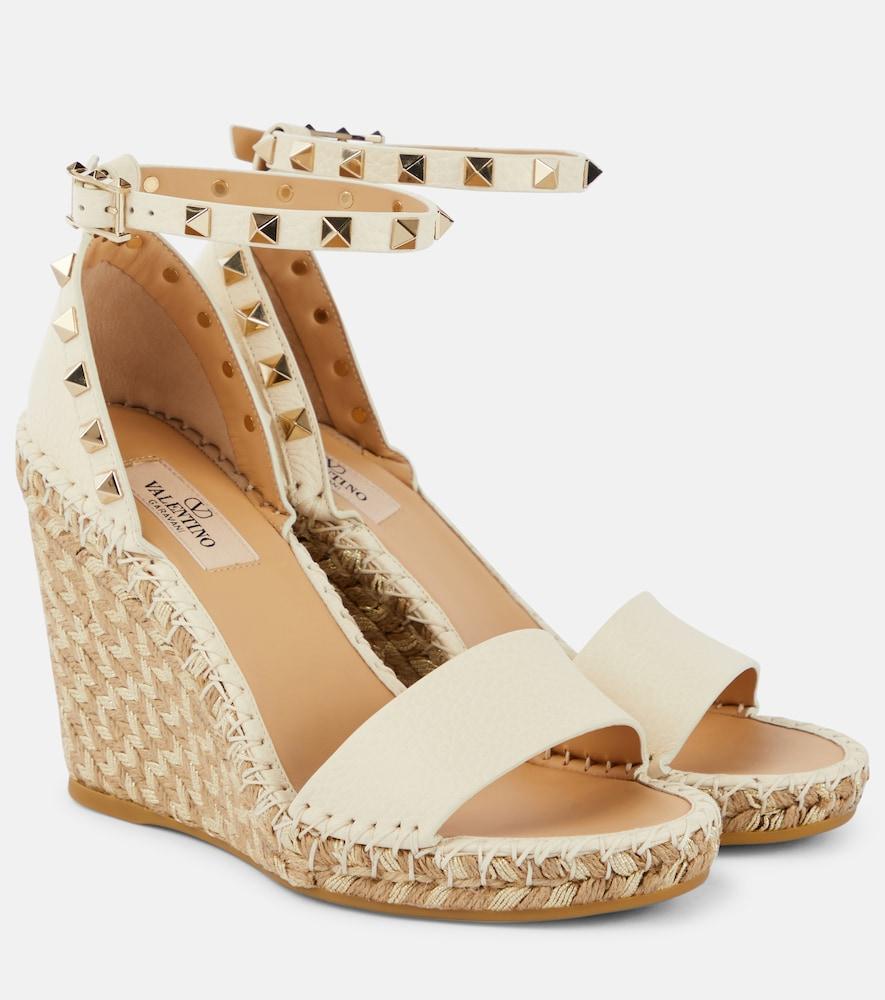 valentino garavani rockstud 105 leather espadrille wedges