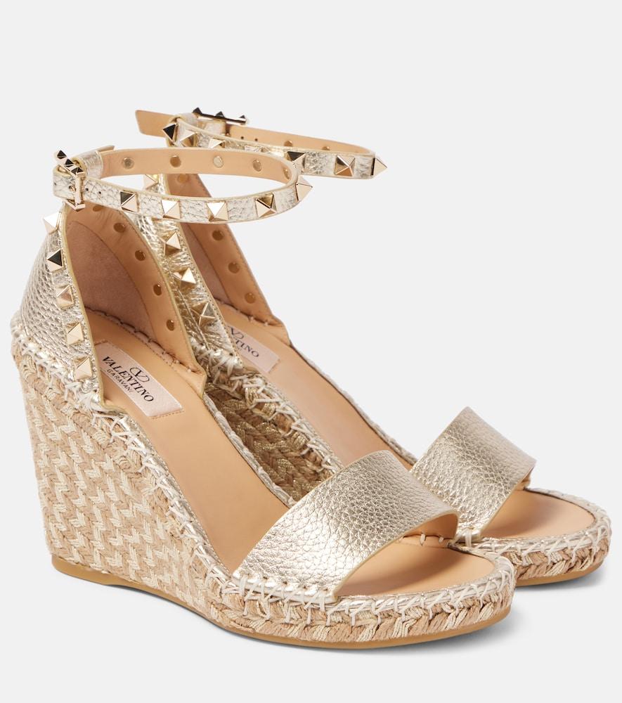 valentino garavani rockstud double 105 leather espadrille wedges