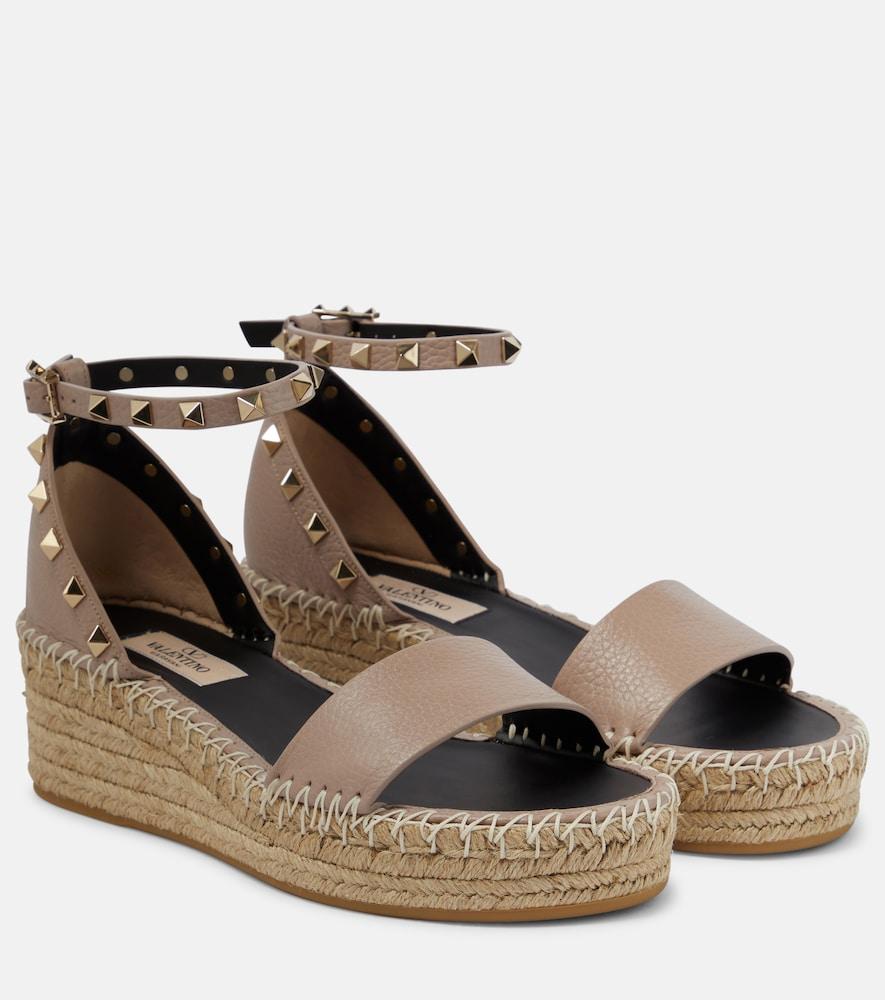 valentino garavani rockstud leather espadrille wedges