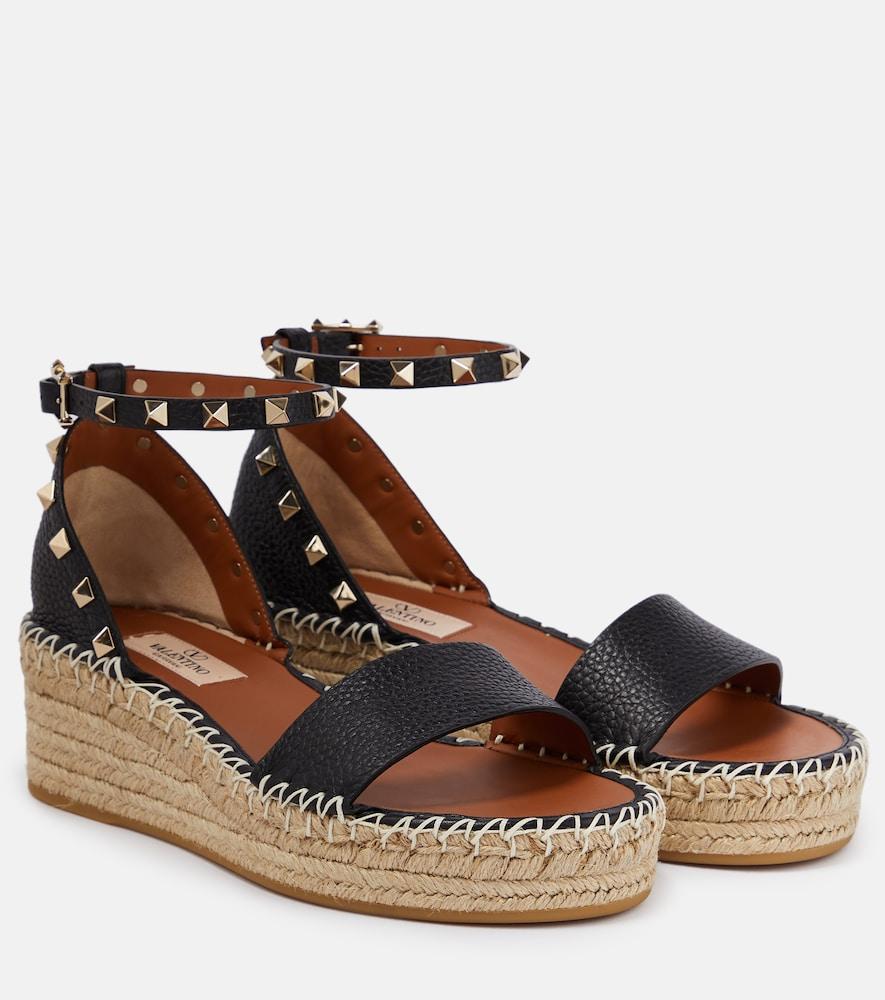 valentino garavani rockstud leather espadrille wedges