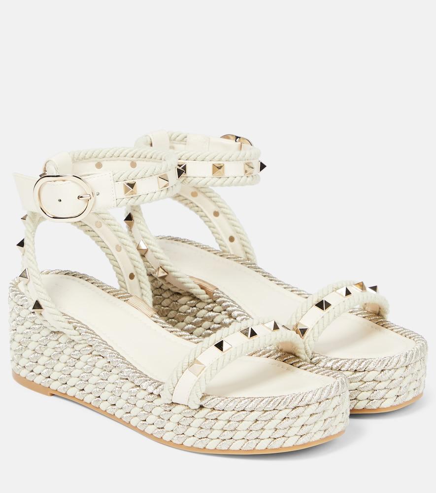 valentino garavani rockstud leather wedge espadrilles