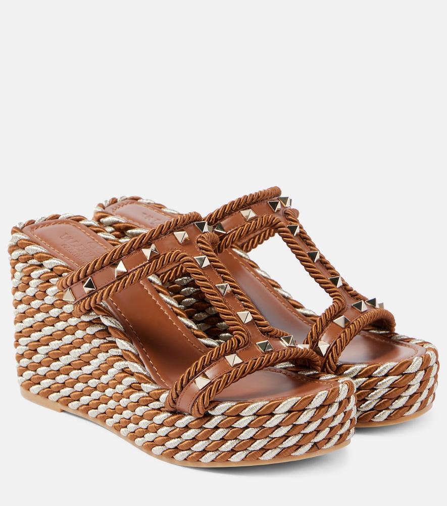 valentino garavani rockstud leather wedge espadrilles