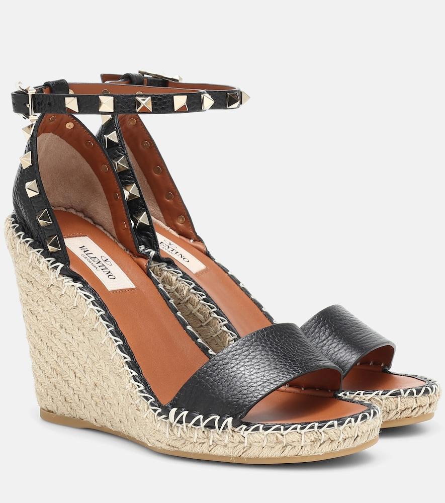 valentino garavani rockstud leather wedge espadrilles