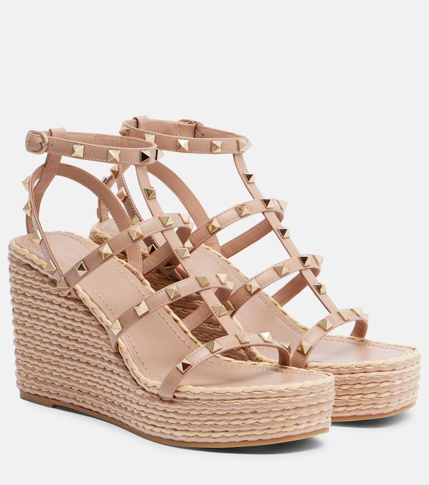 valentino garavani rockstud leather wedge sandals