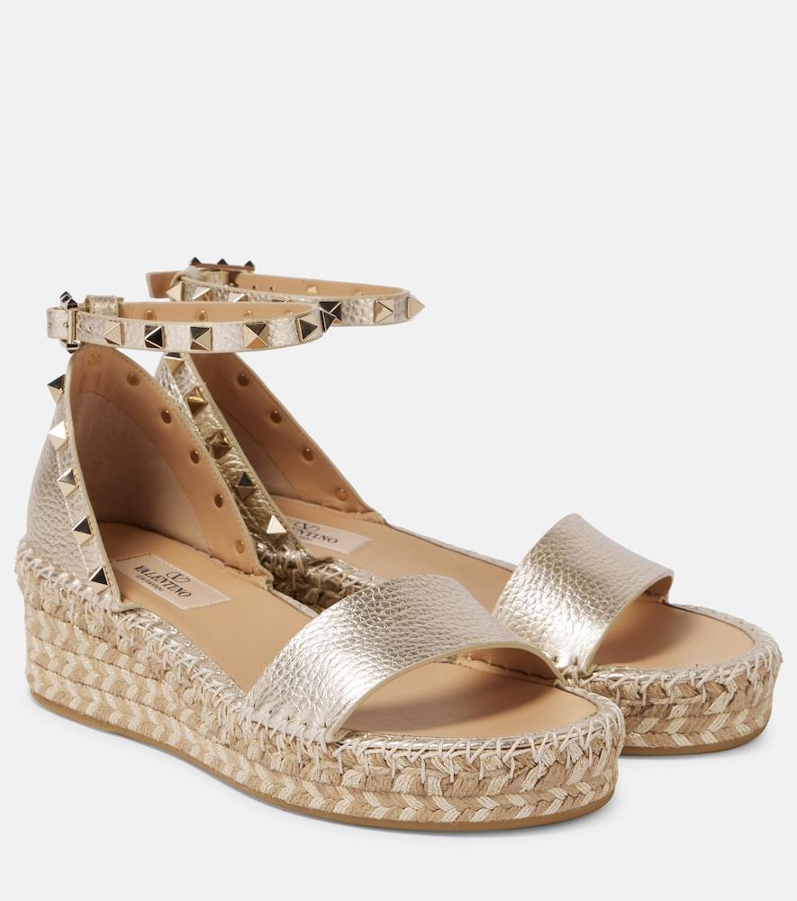 valentino garavani rockstud metallic leather espadrille sandals