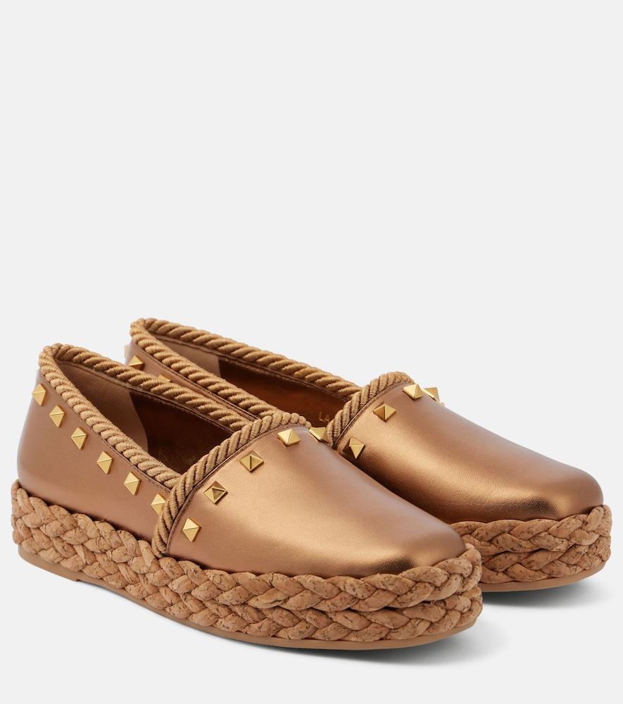 valentino garavani rockstud metallic leather espadrilles