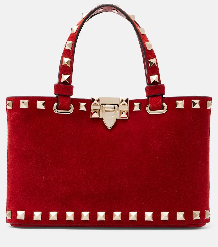 valentino garavani rockstud mini suede top-handle bag