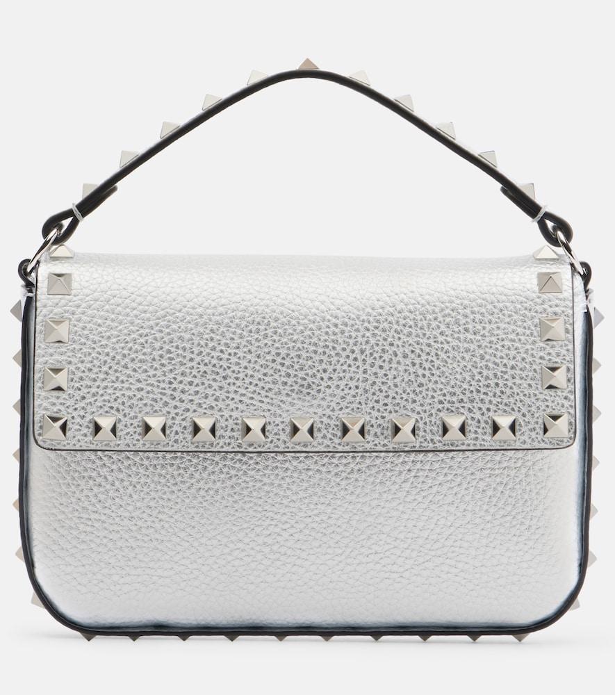 valentino garavani rockstud small metallic leather top-handle bag